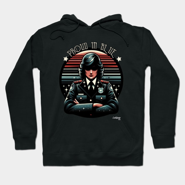 Police Officer Defiant Guardian: Female Power of the 70s - Retro Funny Vintage Style Hoodie by LollipopINC